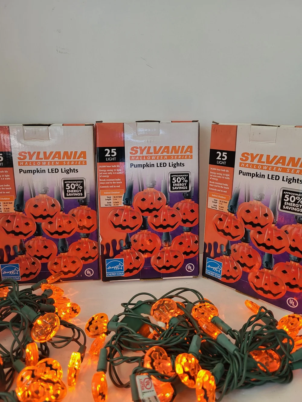 3 Boxes Sylvania Halloween Series Pumpkin LED 25 Light Indoor/Outdoor NIB